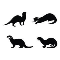 Silhouette Collection of Otters and Platypus Animals