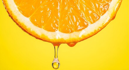 Close Up of Orange Slice with Dripping Juice.