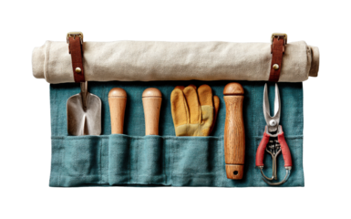 Gardening tools set home workshop product display, isolated on transparent background, png