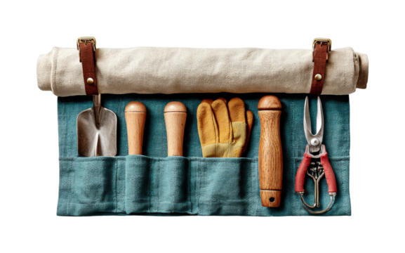 Gardening tools set home workshop product display, isolated on transparent background, png
