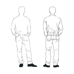 Casual clothing design for men showcasing front and back view. Vector illustration