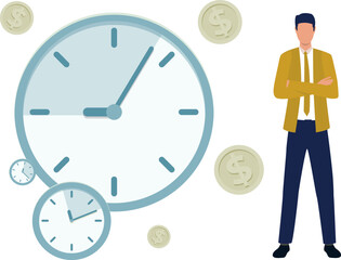 Man standing near clocks