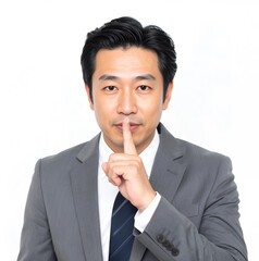 唇に人差し指を当てるポーズのビジネスマン