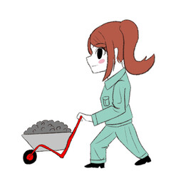 石を運んでいる作業員の女の子