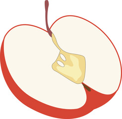 Autumn Fruit Illustration - Red Apple Half 사과 반쪽 / 깎은 사과