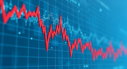 Red stock market graph showing a sharp decline on a blue grid background