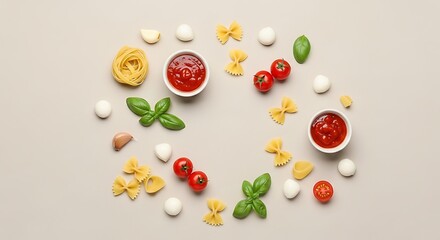 Italian Pasta Ingredients Arrangement.