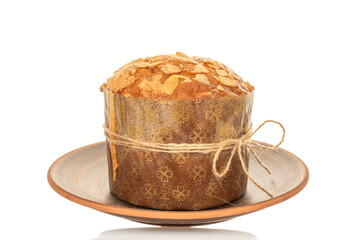 Traditional Easter cake isolated on white background, close-up.