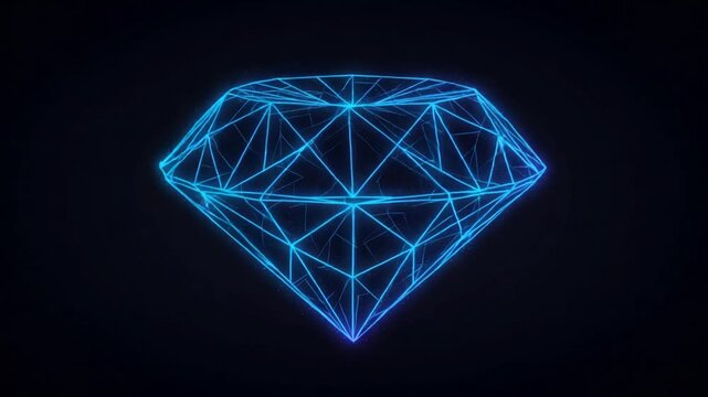 Neon geometric diamond shape glowing on dark background
