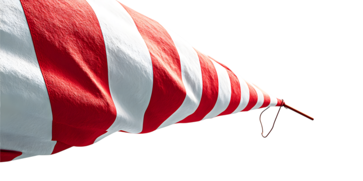Close up of a waving red and white striped flag against a dark background