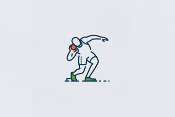 Obraz premium Illustration of a minimalistic logo emblem print of a shot putter athlete in a starting position ready to throw the shot put. Background white Decathlon pentathlon heptathlon athletic sports sign icon