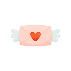 Cute cartoon-style clipart of a pink envelope with blue wings. Perfect for Valentine&rsquo;s Day designs, love messages, greeting cards, stickers, and romantic digital kits.