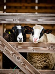 Sheep interaction at a farmyard close-up photography rustic environment animal life