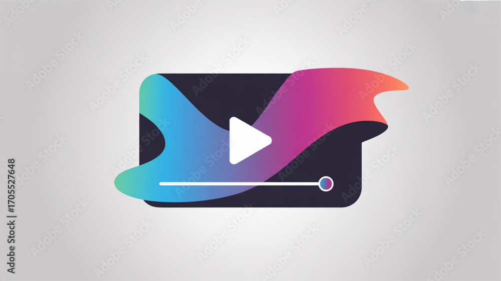 Poster colorful video player icon with a play button and progress bar, creating a visually appealing and mo