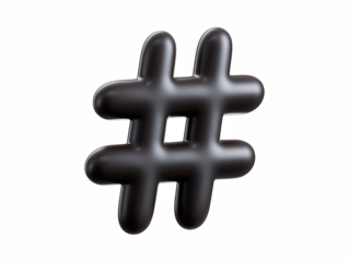 Large hashtag symbol displaying in a clean white background representing social media trends and digital communication in modern society isolate on transparent background