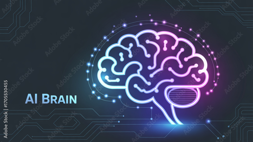 Aufkleber artificial intelligence brain with circuit board lines and glowing nodes, symbolizing the power of a