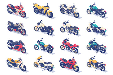 Fototapeta premium Motor bikes isometric set motor isolated