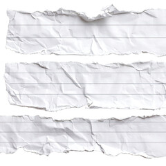 Set of Three Torn Lined Paper Strips Isolated on Transparent Background