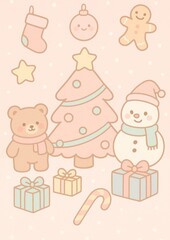 Fototapeta premium Cute pastel Christmas mobile wallpaper