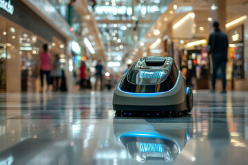 Futuristic Smart Robot Device on Empty Modern Public Transport System at Sunrise Created with Generative AI