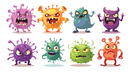 Fototapeta premium Cartoon Evil Bacteria and Angry Virus Pathogen Set