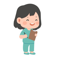 Illustration of a Smiling Nurse with Clipboard