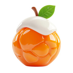 Glossy orange fruit with white cream topping and green leaf, playful bright food styling and cheerful mood