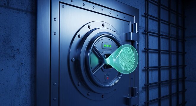 Futuristic Vault Door with Fingerprint Scan Authentication.