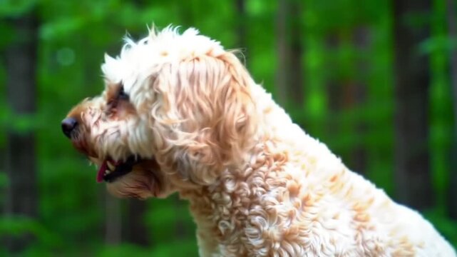 Fluffy Golden Doodle in Nature