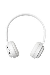 White wireless headphones isolated on white background, copy space
