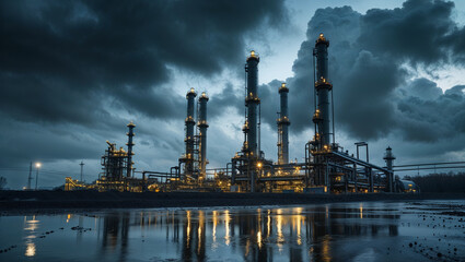 Obraz premium Oil and gas industrial energy plant generating power for factory and industrial consumption.