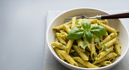 Delicious Pesto Pasta Dish with Basil.
