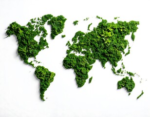 Eco world map created from fresh green foliage, representing nature, conservation, and global sustainability.