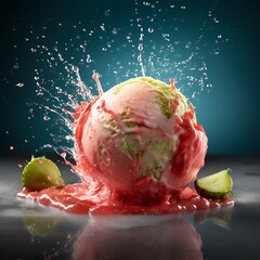 melting ice cream mockup with red green splash and droplets