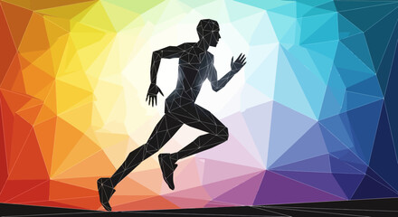 Inspiring runner silhouette with a dynamic geometric backdrop, ideal for fitness, health, and motivational content. Captures energy, drive, and modern style.