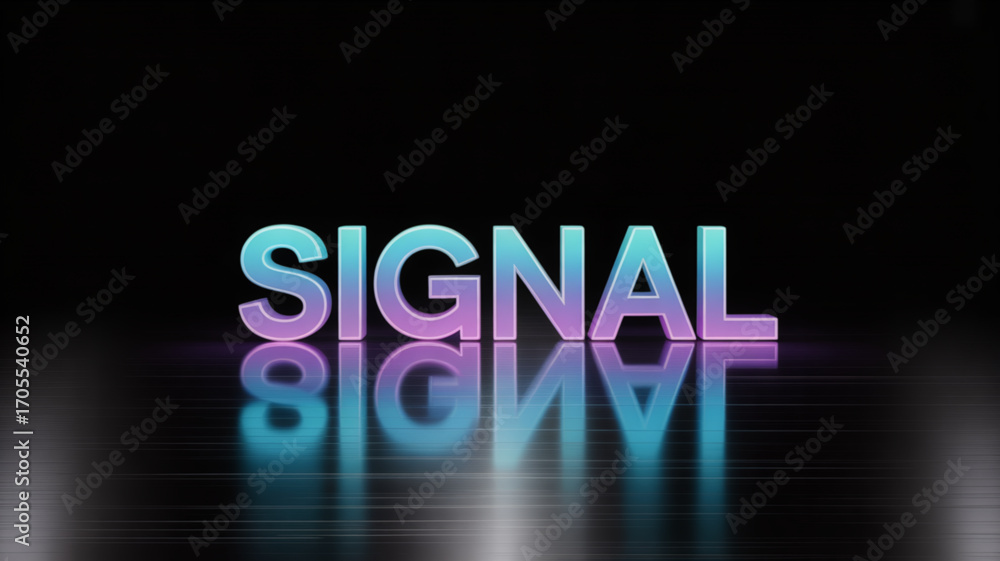 Aufkleber the word signal in pink and blue with a reflection on a black surface, creating a modern and eyecatc