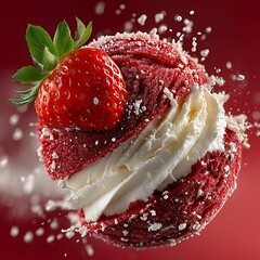 Red Velvet Ice Cream Mockup with Cream Swirl and Strawberry