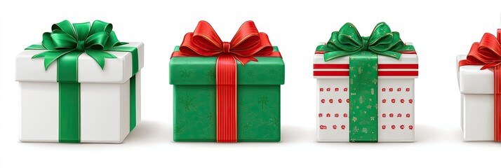 Four gift boxes with festive ribbons and bows