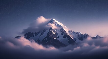 Majestic Mountain Peak Above Clouds.