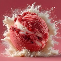 Raspberry Ice Cream Mockup with Pink and White Splash