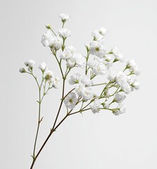 A single stem of small, white flowers,  with delicate branches