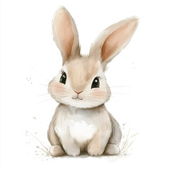 Obraz premium Adorable watercolor bunny illustration with soft pastel tones.