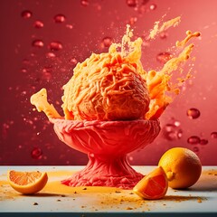 Orange Ice Cream Mockup with Splashes and Citrus Slices