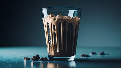 A glass of Cold coffee with chocolate and ice cream in it 