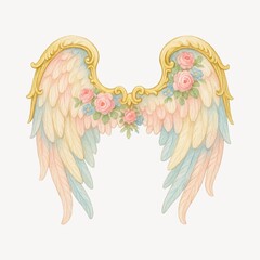 Fototapeta premium Elegant floral angel wings illustration.