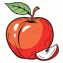 Red Apple with Leaf and Slice Vector