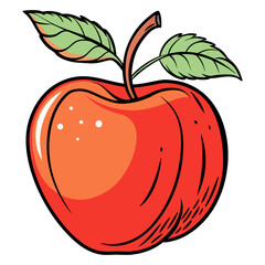 Red Apple with Green Leaves Vector
