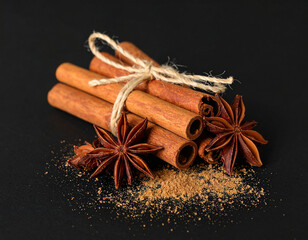 Aromatic cinnamon sticks and star anise