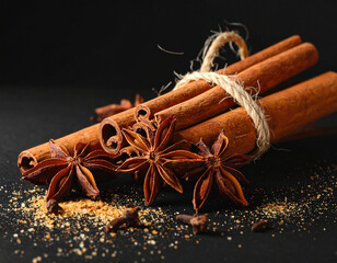 Aromatic cinnamon sticks and star anise