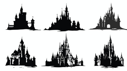 Naklejka premium Silhouette Castle Set on Isolated Background for Creative Projects